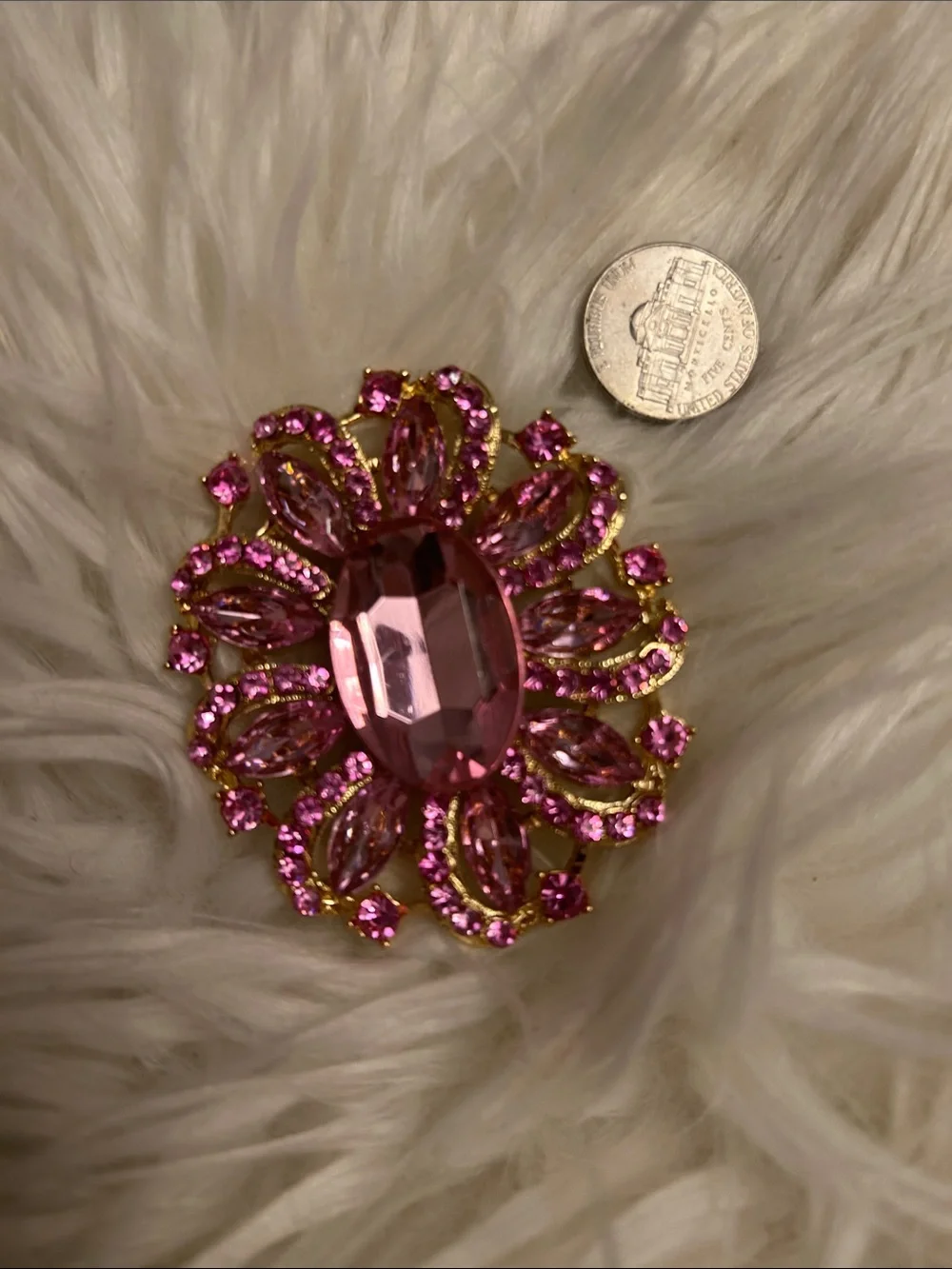 Pink Crystal Floral Statement Brooch - Women Jewelry
